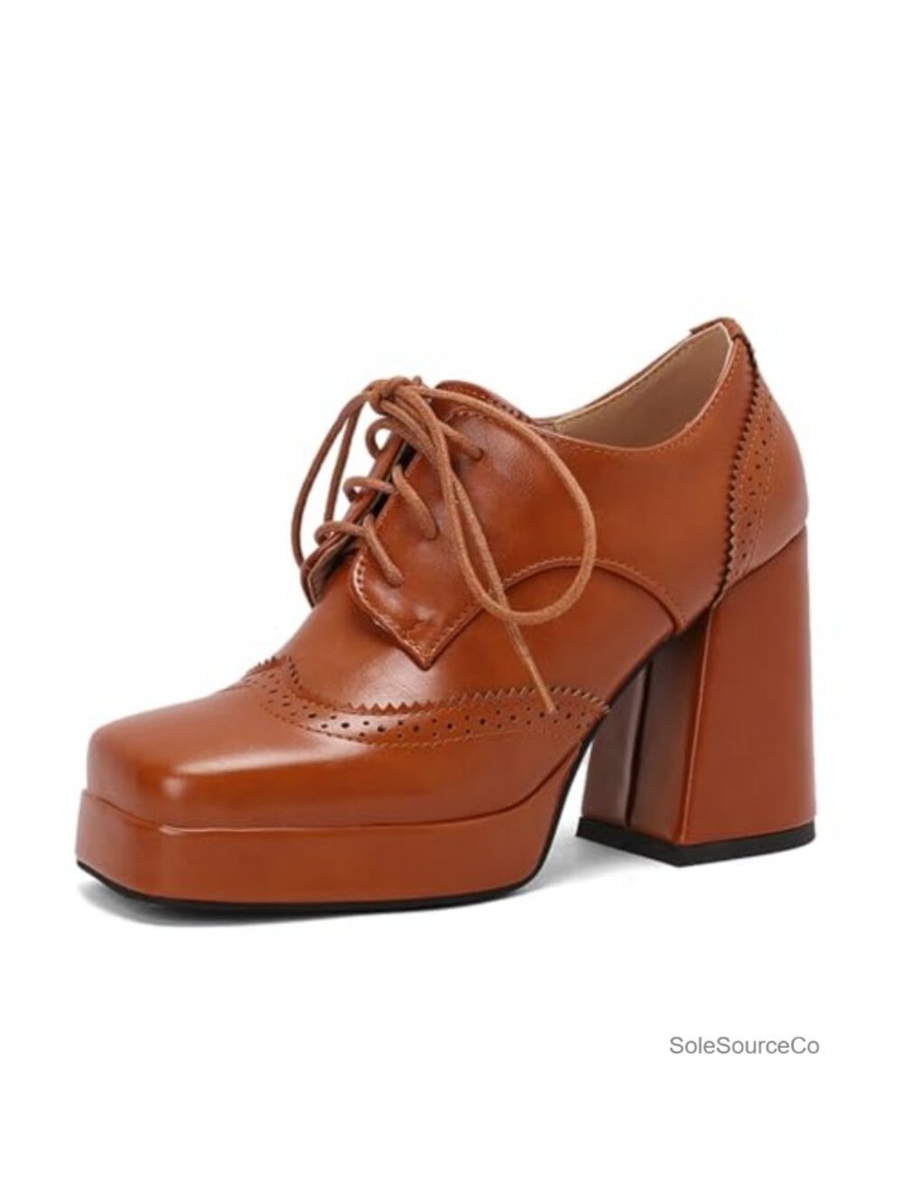 SHEMEE Women's Oxford Heels Square Toe Chunky Platform Lace Up Brogues